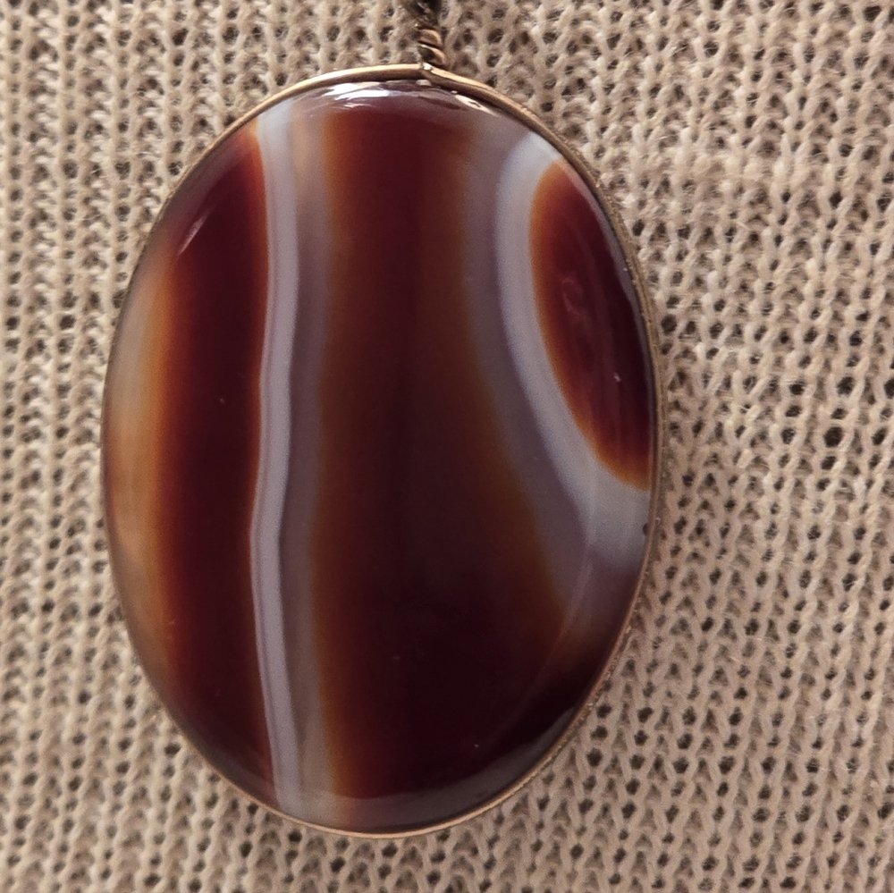 Vintage Brown Agate Pendant Goldtone Wire Wrapped W Chain - Picture 2 of 7
